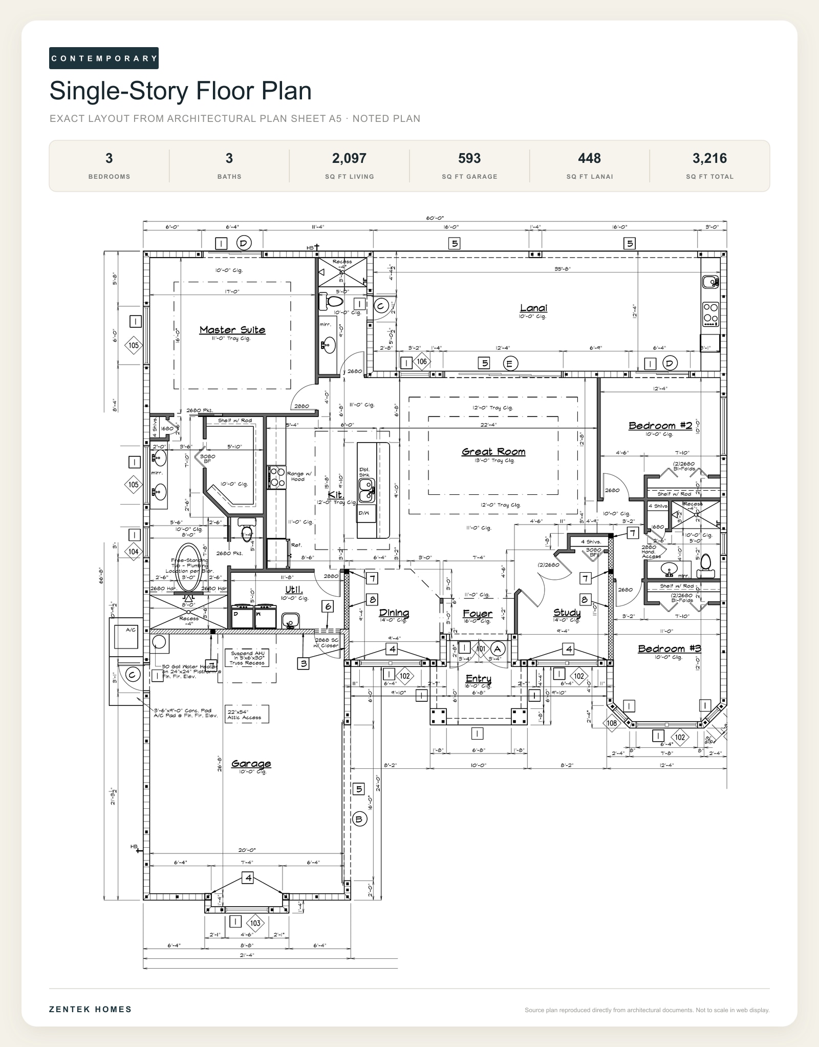 Single-story floor plan for The Stelten by Zentek Homes