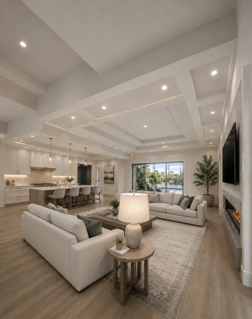 The Grand Meridian open-concept kitchen and living room interior by Zentek Homes